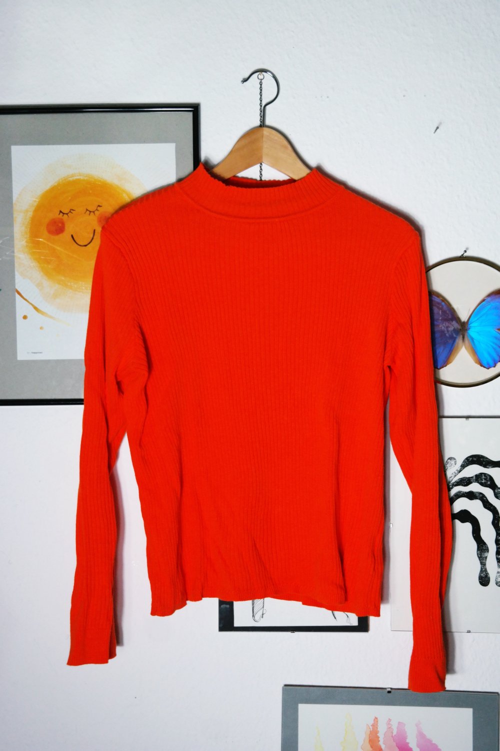 Rollkragenpullover orange Stretch Rippstoff M 38 Rolli Pullover