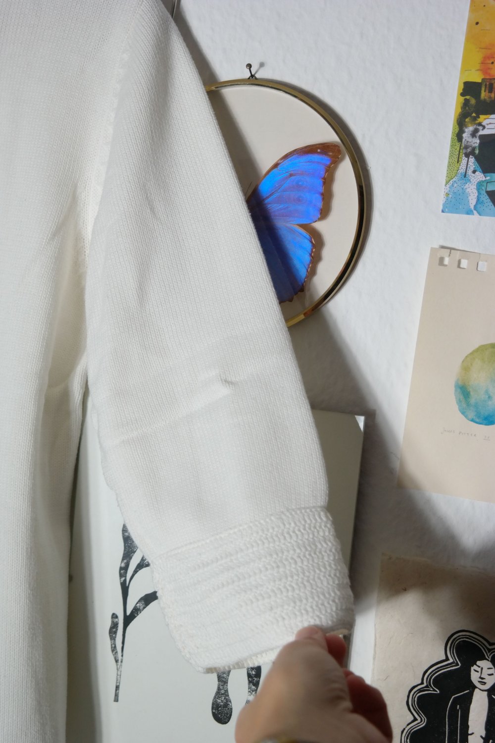 Strickpullover Applikation Blume Pullover weiß U-Boot Ausschnitt 44 XXL