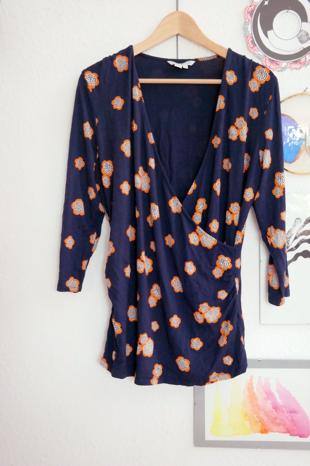 Boden WIckelshirt bunt Blumen Hippie Muster Marimekko Style dunkelblau schwarz XL 42