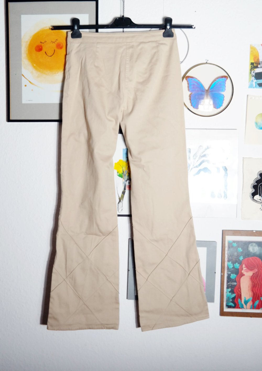 Vintage 90er Hose Schlaghose 00er Y2K beige Verzierungen High Waist S / 36 M 38