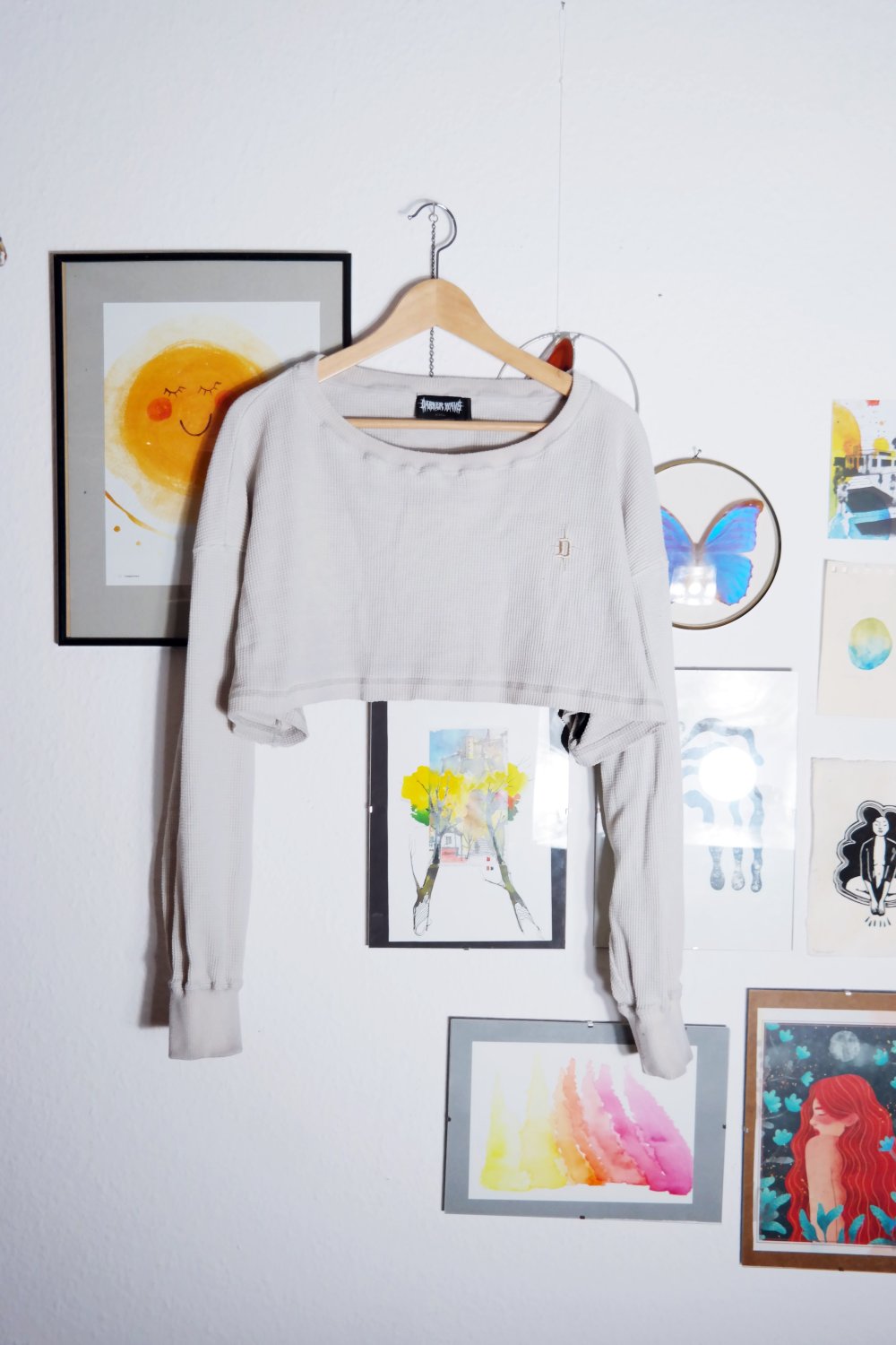 Darker Wavs Dolls Kill Pullover Waffelstruktur cropped XXL 44 oversized creme 