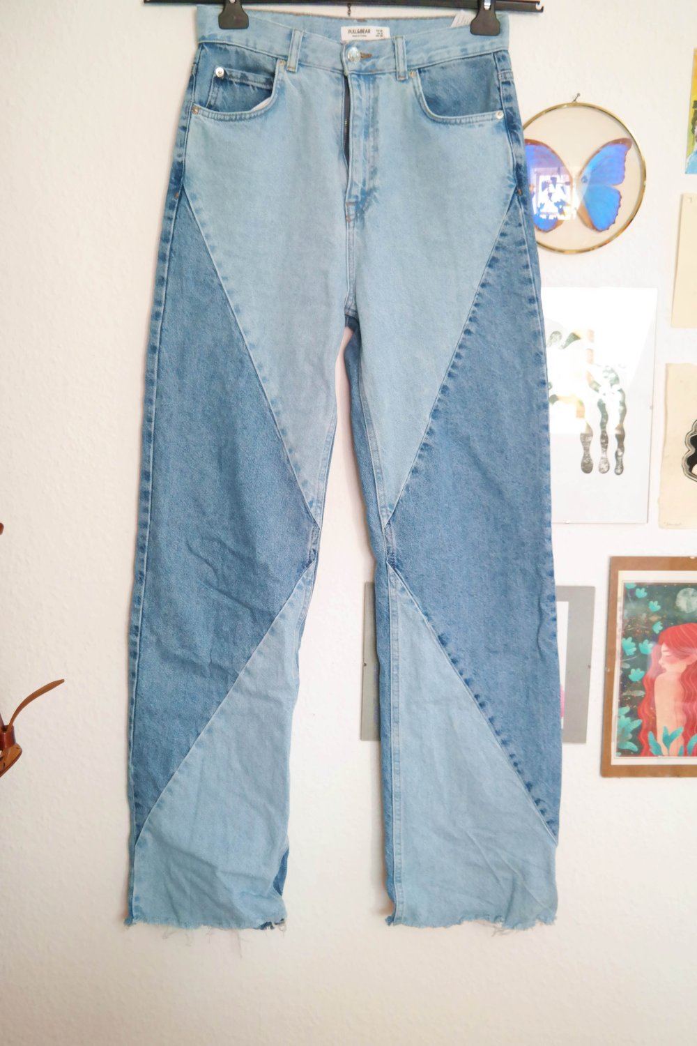 Pull & Bear Jeanshose Jeans Hose hellblau dunkelblau Muster zweifarbig 38 M