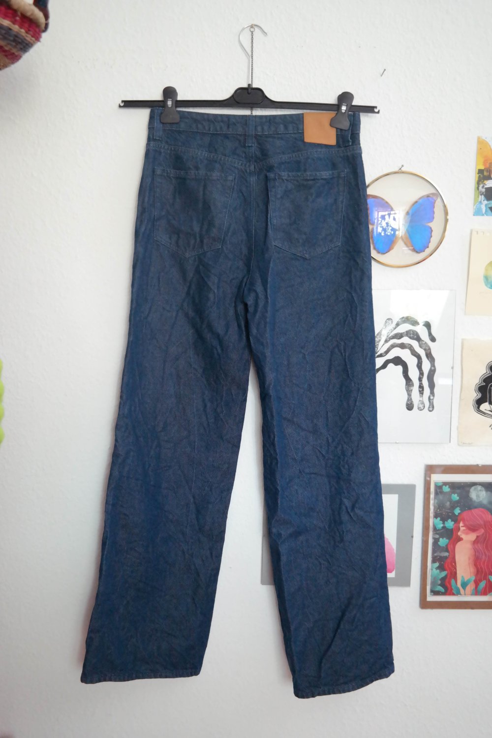 YJ YAS Jeans Hose Jeanshose Y A S M 38 wide Leg High Waist dunkelblau inch 29