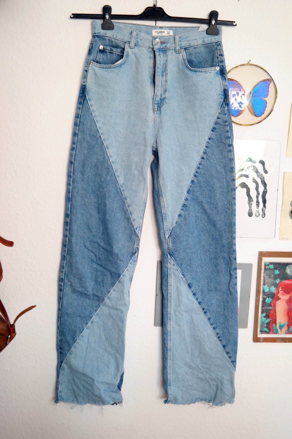 Pull & Bear Jeanshose Jeans Hose hellblau dunkelblau Muster zweifarbig 38 M