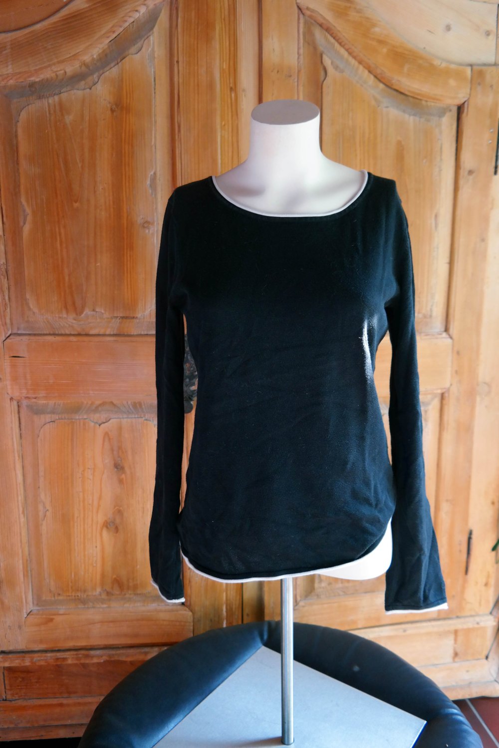 Esprit Pullover schwarz weiß dünn Longsleeve Baumwolle M 38