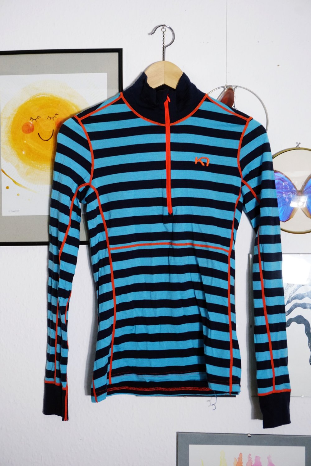 Kari Traa 100% Merinowolle Langarmshirt Pullover Halfzipp blau dunkelblau M 38