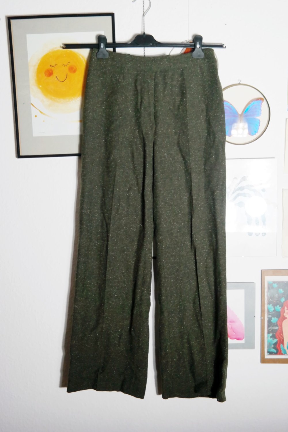 Cartoon Hose Anzughose Wollhose wide Leg dunkelgrün 36 S