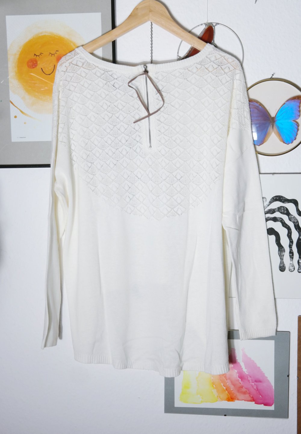 Vero Moda Pullover weiß Ajour Muster Lochmuster M 38 oversized Häkeloptik Hippie Romantik