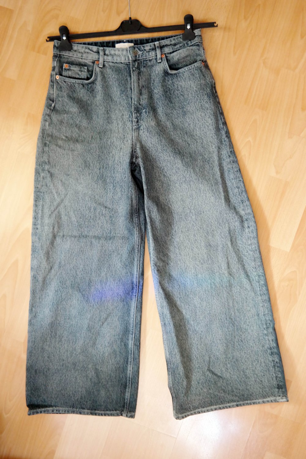 H&M mega wide Leg Baggy Jeanshose Jeans grau grunge meliert 40 L oversized