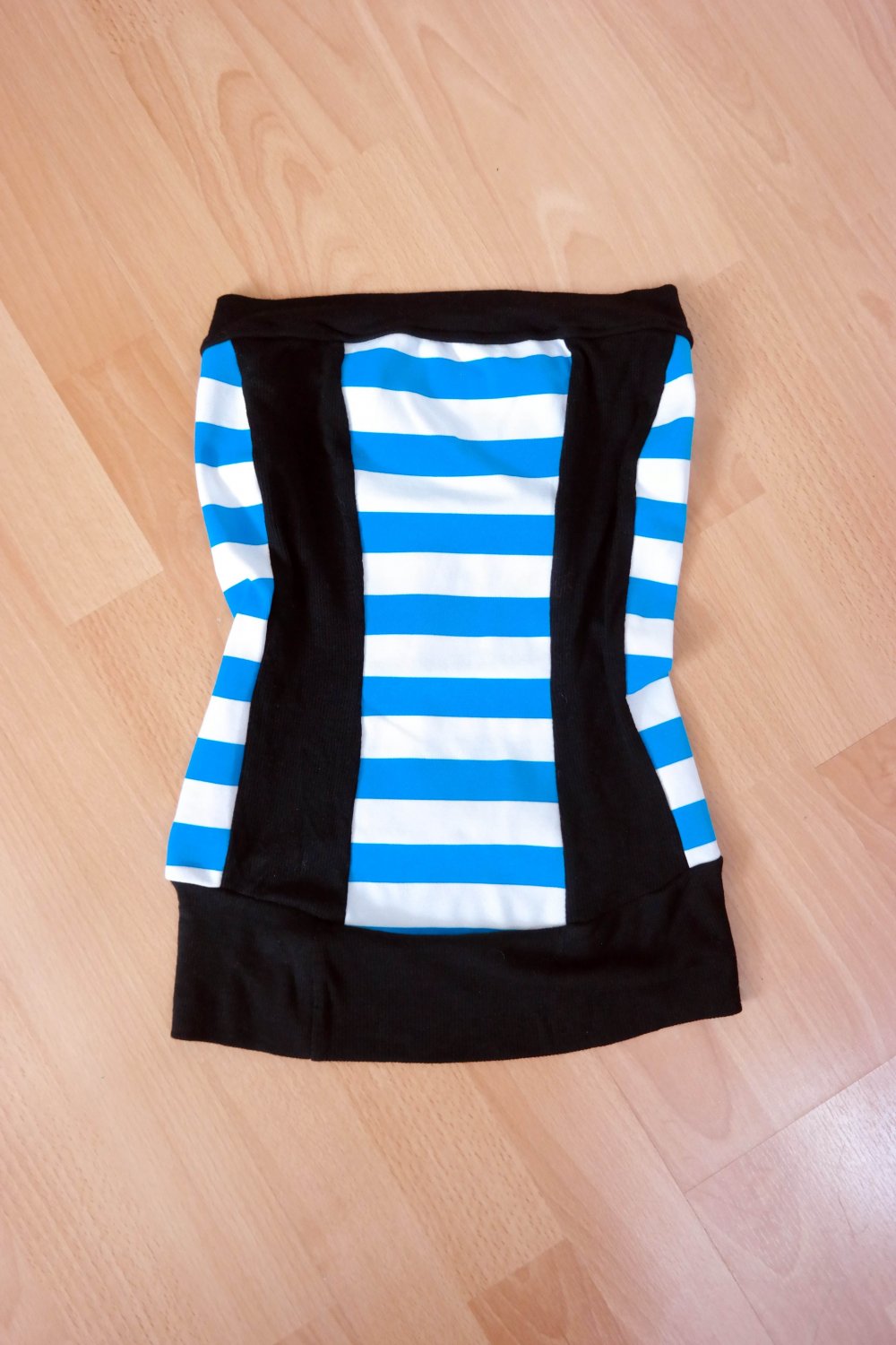 NEU Handmade Unikat Top Bandeau schwarz weiß blau Stretch S 36 M 38