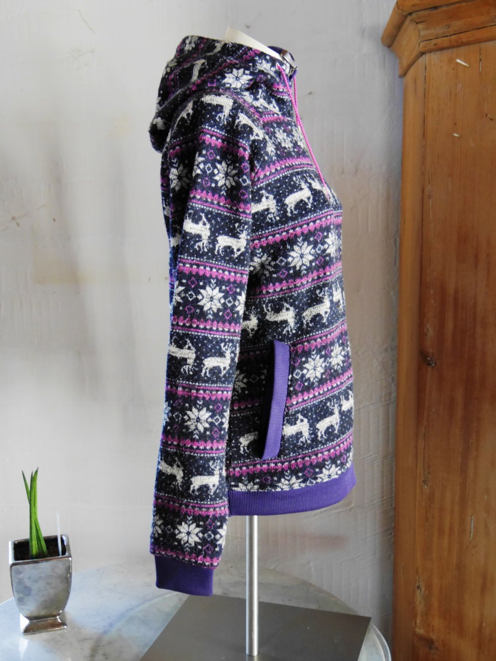 Vaude Pullover Kapuze Strickjacke Sportjacke Muster Norweger Schneeflocke bunt 40 M