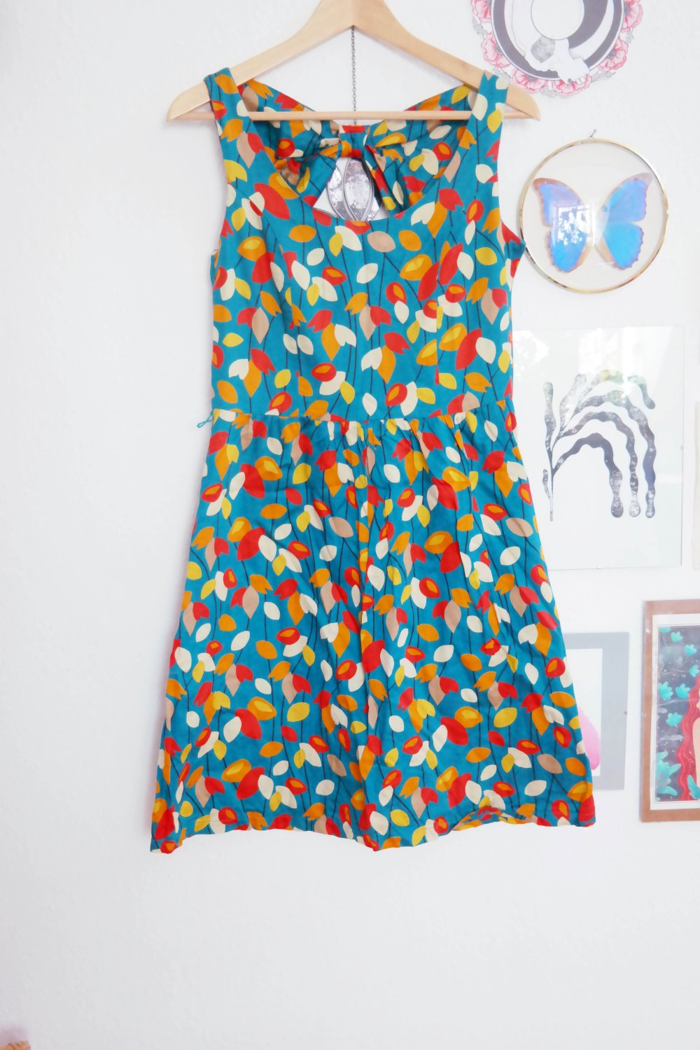 Promod Kleid Sommerkleid bunt Blätter Blumen Rückenausschnitt S M 36 38