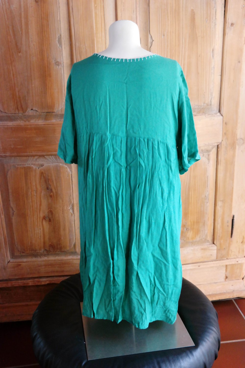 Minikleid Tunika grün Stickerei bestickt Ethno Boho Folklore XL 42