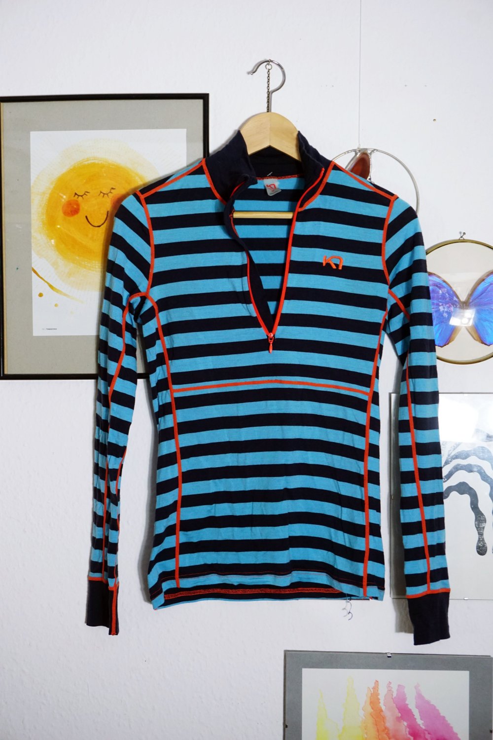 Kari Traa 100% Merinowolle Langarmshirt Pullover Halfzipp blau dunkelblau M 38