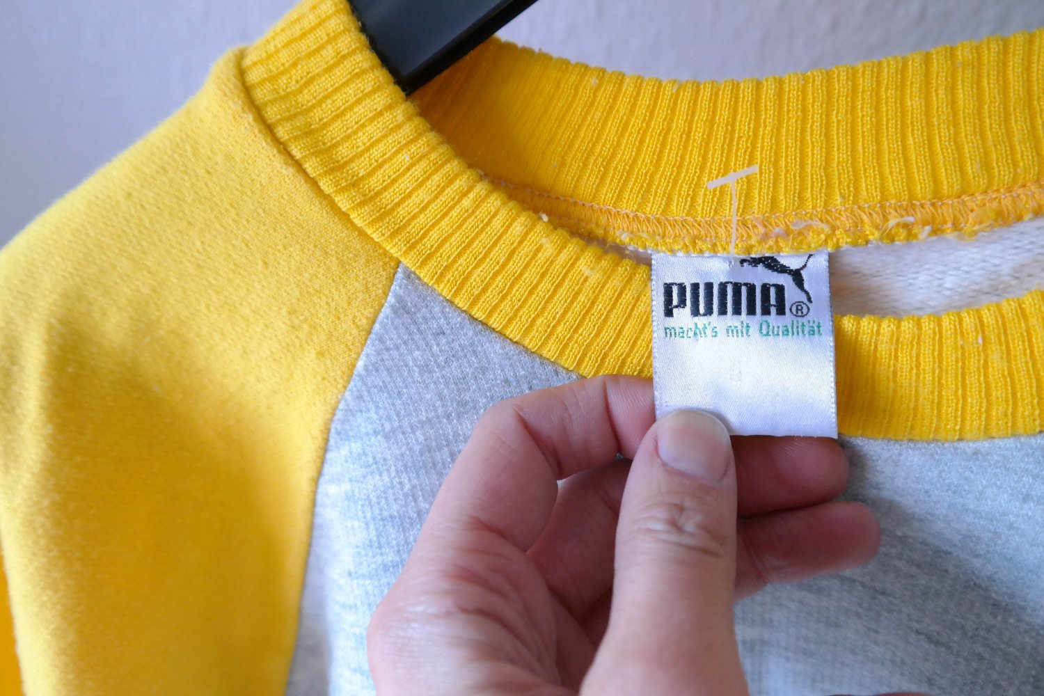 Vintage Puma Sweater Sweatshirt grau bunt 80er 80ies 90er Retro Sport Oldschool M L
