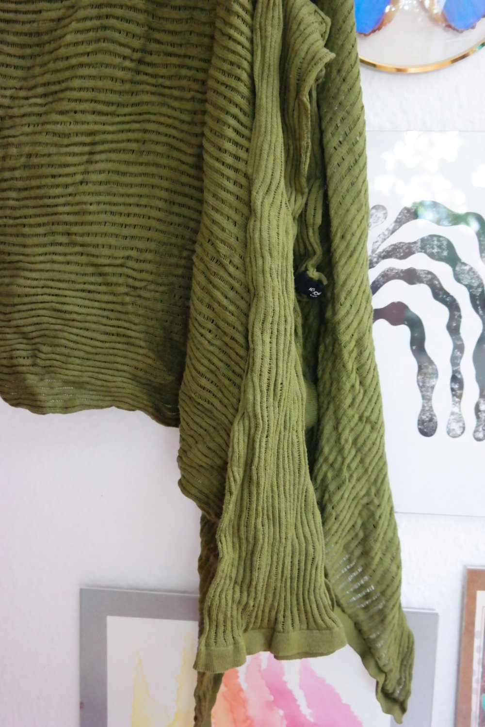 Pullover Überwurf zipfelig khaki Zipfelpullover Lagenlook Elfe Fee Wald Unisize Häkelpullover
