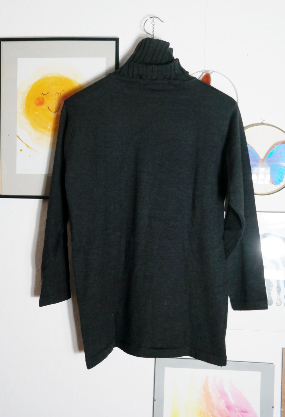 Rollkragenpullover 100% Merino Wolle Strickpullover schwarz Wollpullover L 40