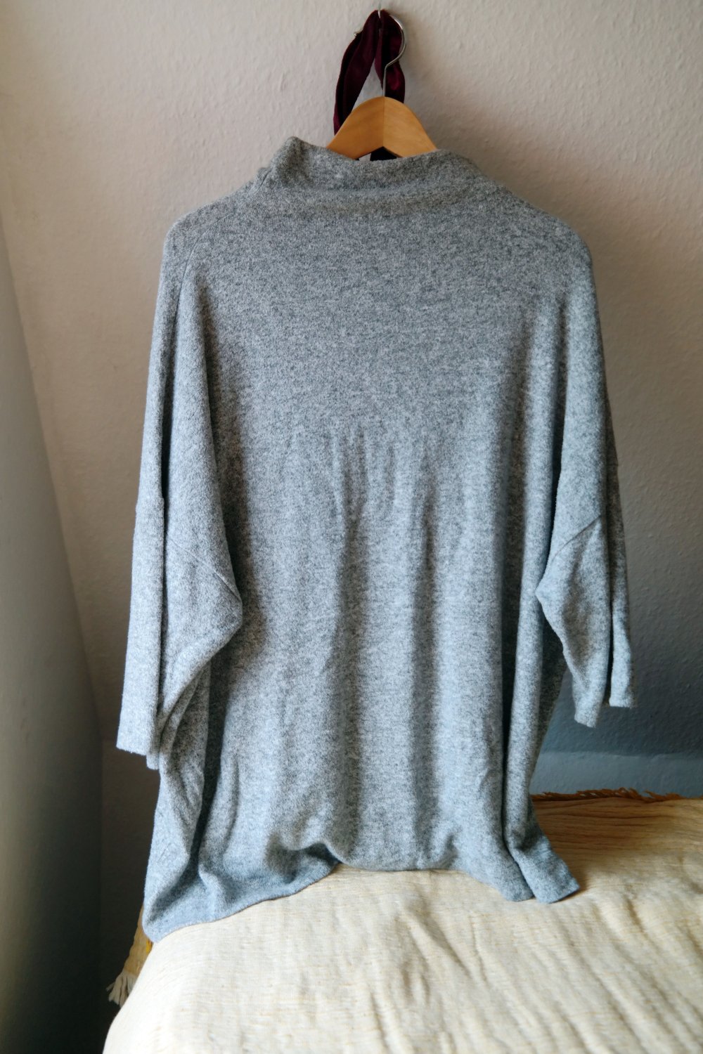 Oversized Pullover Turtleneck weich grau kurzarm XXL 44 46 Rollkragen