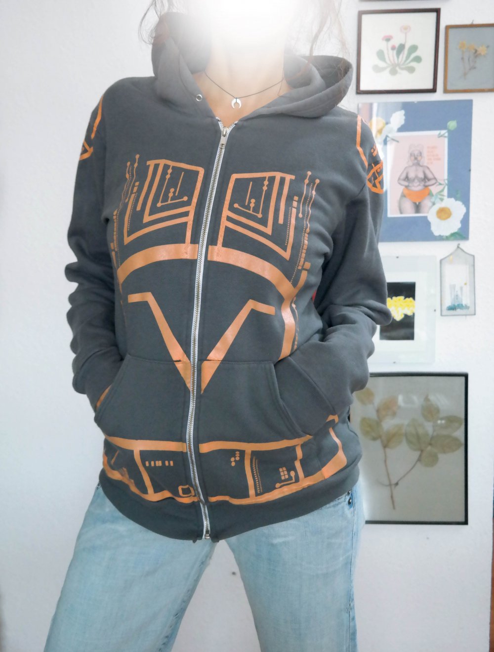 Threadless Hoodie hoody Kapuzenpullover grau Elektro Tech Tron Diode L