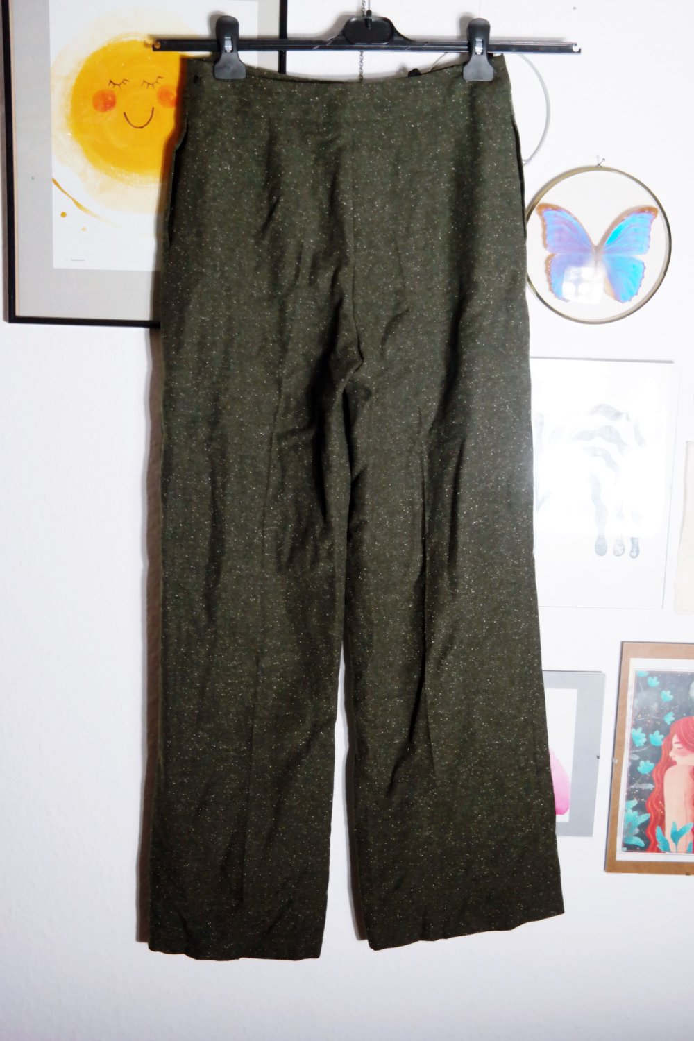 Cartoon Hose Anzughose Wollhose wide Leg dunkelgrün 36 S