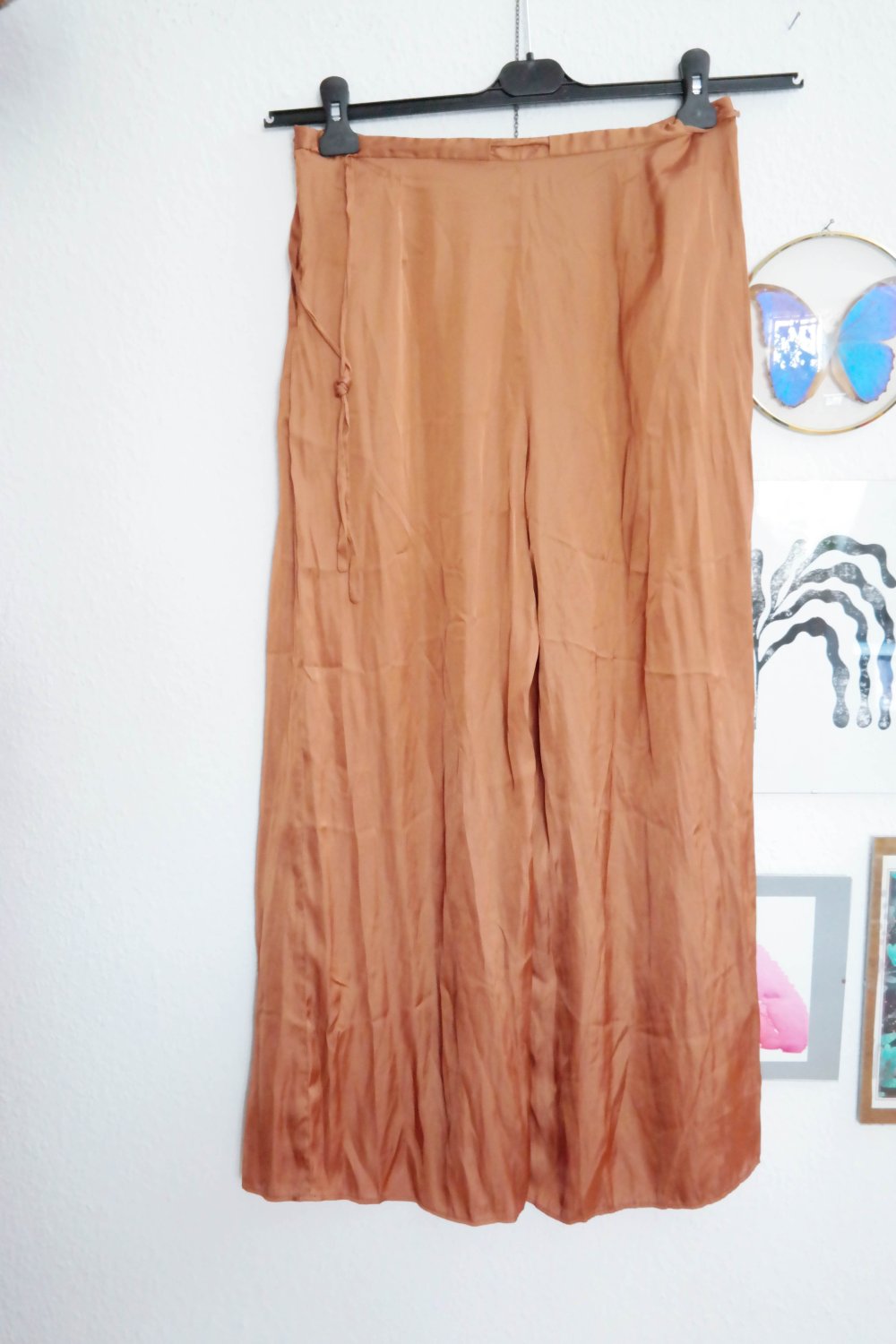 Zara Wide Leg Hose braun cognac Plissee fließend elegant Hosenrock M 38