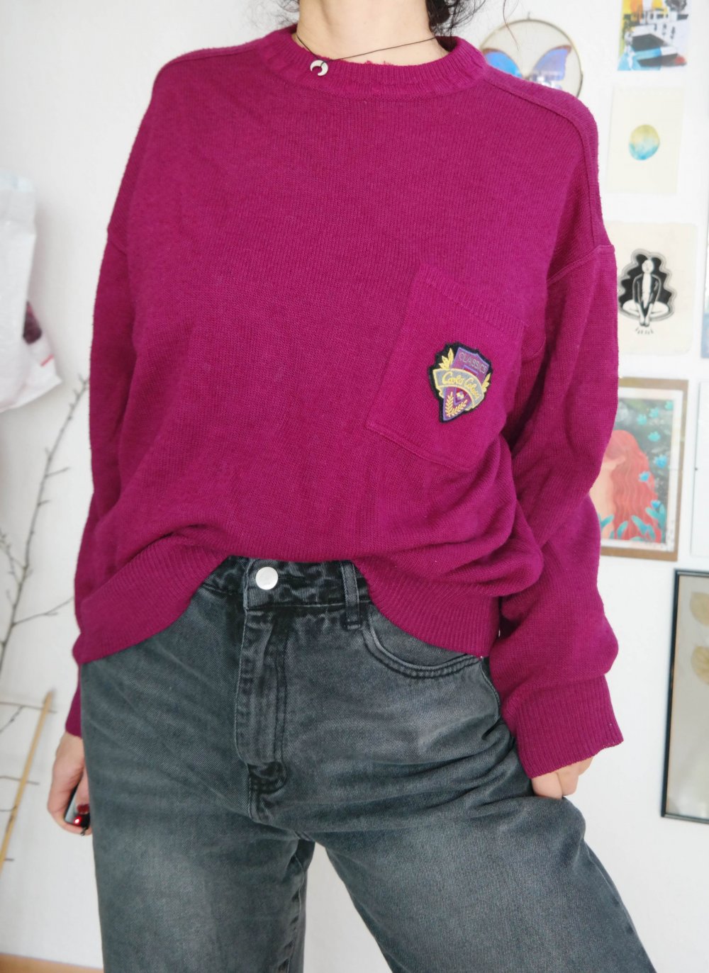 Carlo Colucci Vintage Pullover Strickpullover Wolle Wollpullover Schurwolle lila Classics XL
