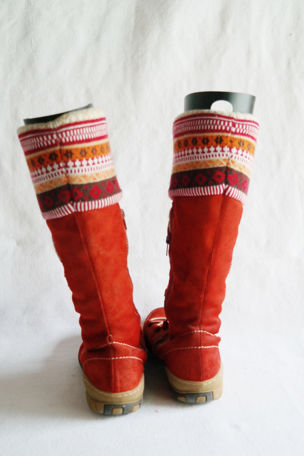 Fun & Co Lederstiefel Wildleder rot bunt Hippie gefüttert Ethno Fell 39 Schneeflocke Folklore