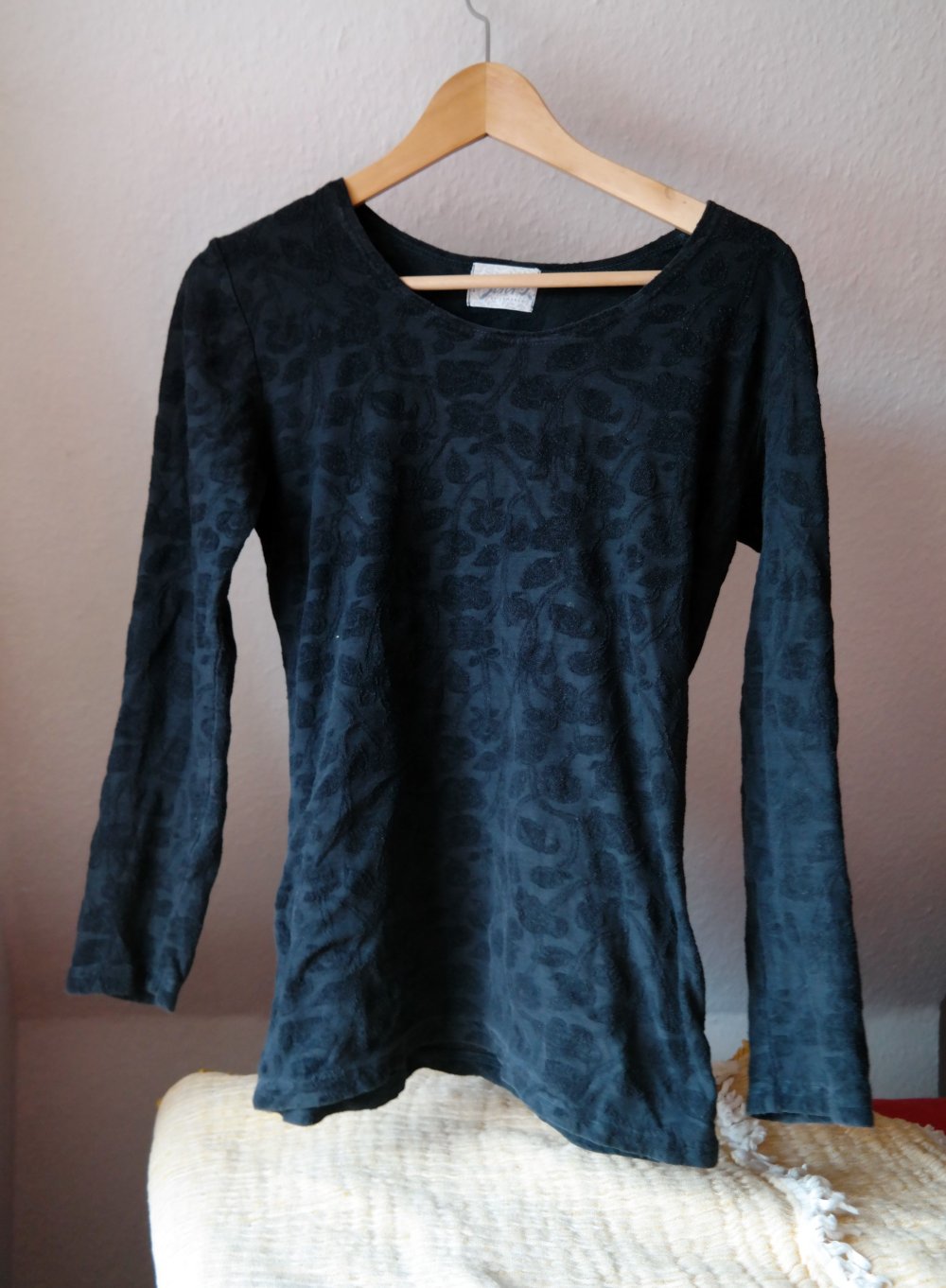 Maas Longsleeve Pullover schwarz Muster beflockt Samtig Wicca Witch Gothic M S 38 36 