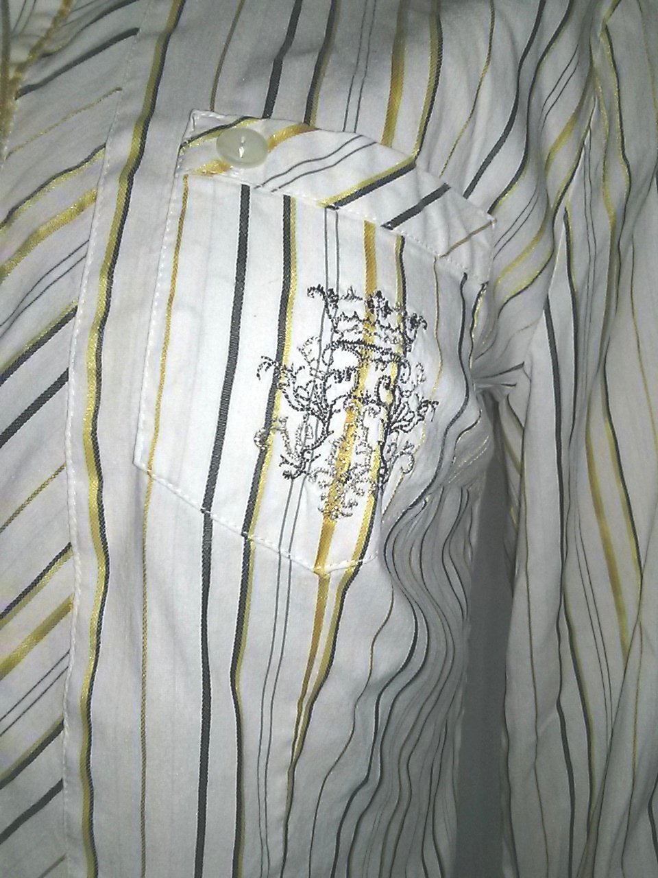 Damenbluse von Bianca- Gr.40 weiss mit schwarzen und goldenen Streifen