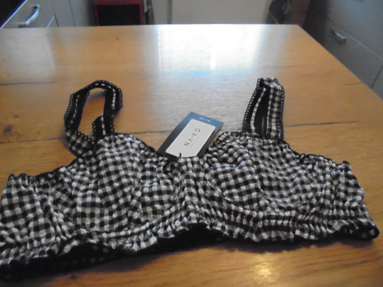 NEU: Damen Bügel BH schwarz/weiß kariert Gr. 80 C v. NA-KD
