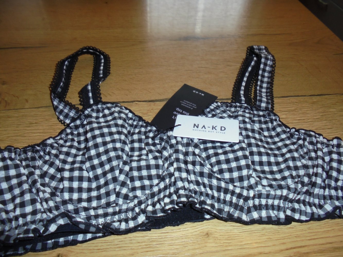 NEU: Damen Bügel BH schwarz/weiß kariert Gr. 80 C v. NA-KD