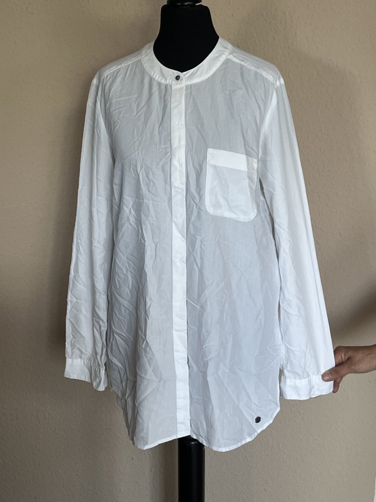 S.Oliver langarm Bluse kragenlos mit verdeckter Knopfleiste Gr.XS weiß