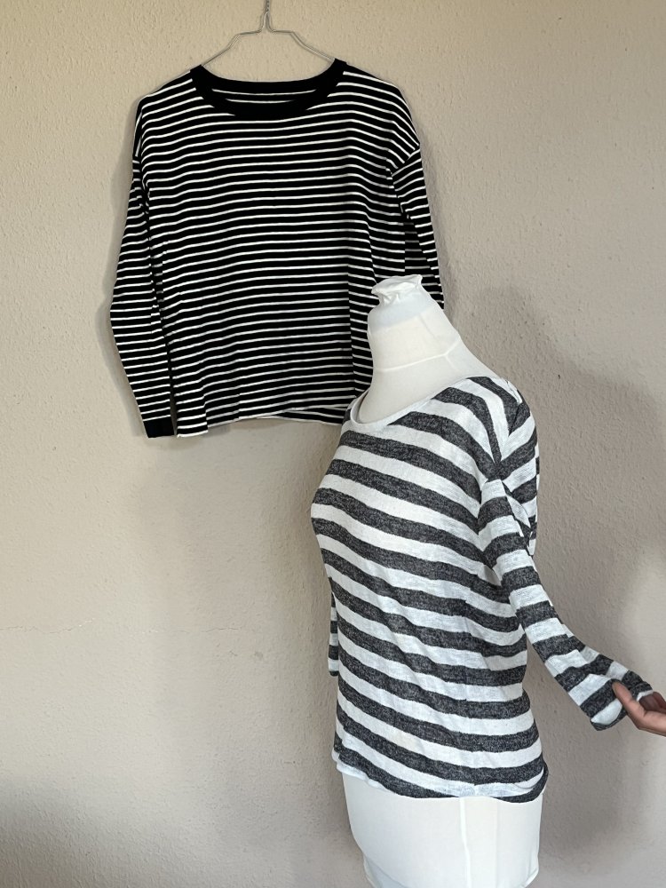 2 Stradivarius Feinstrick Ringel Pullover Gr.S grau / schwarz - weiß