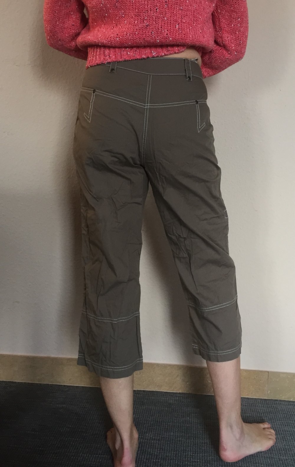 Authentic Clothing Company High Waist Capri Culotte Gr.36 Khaki Baumwolle, mit weißen Nähten