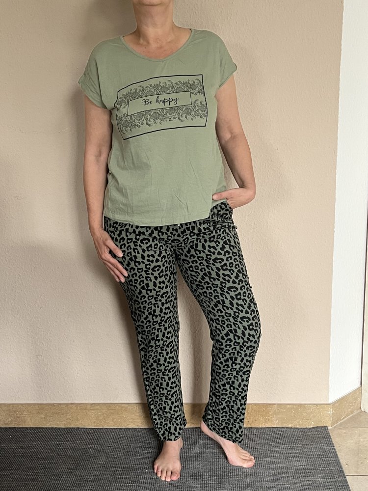 Calze del Mondo Leoprint Jogger Gr.L Farbe Khaki Schwarz, mit 2 Seitentaschen,