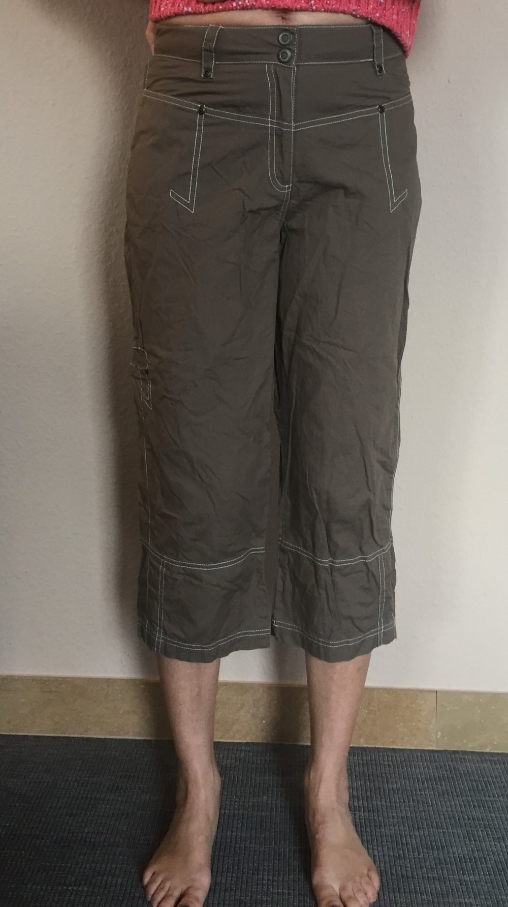 Authentic Clothing Company High Waist Capri Culotte Gr.36 Khaki Baumwolle, mit weißen Nähten