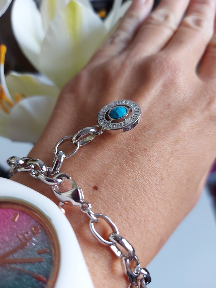 AUSVERKAUFT! Luxus 19,5cm Thomas Sabo Armband Gliederarmband Bettelarmband Silber Türkis Charm Bracelet 