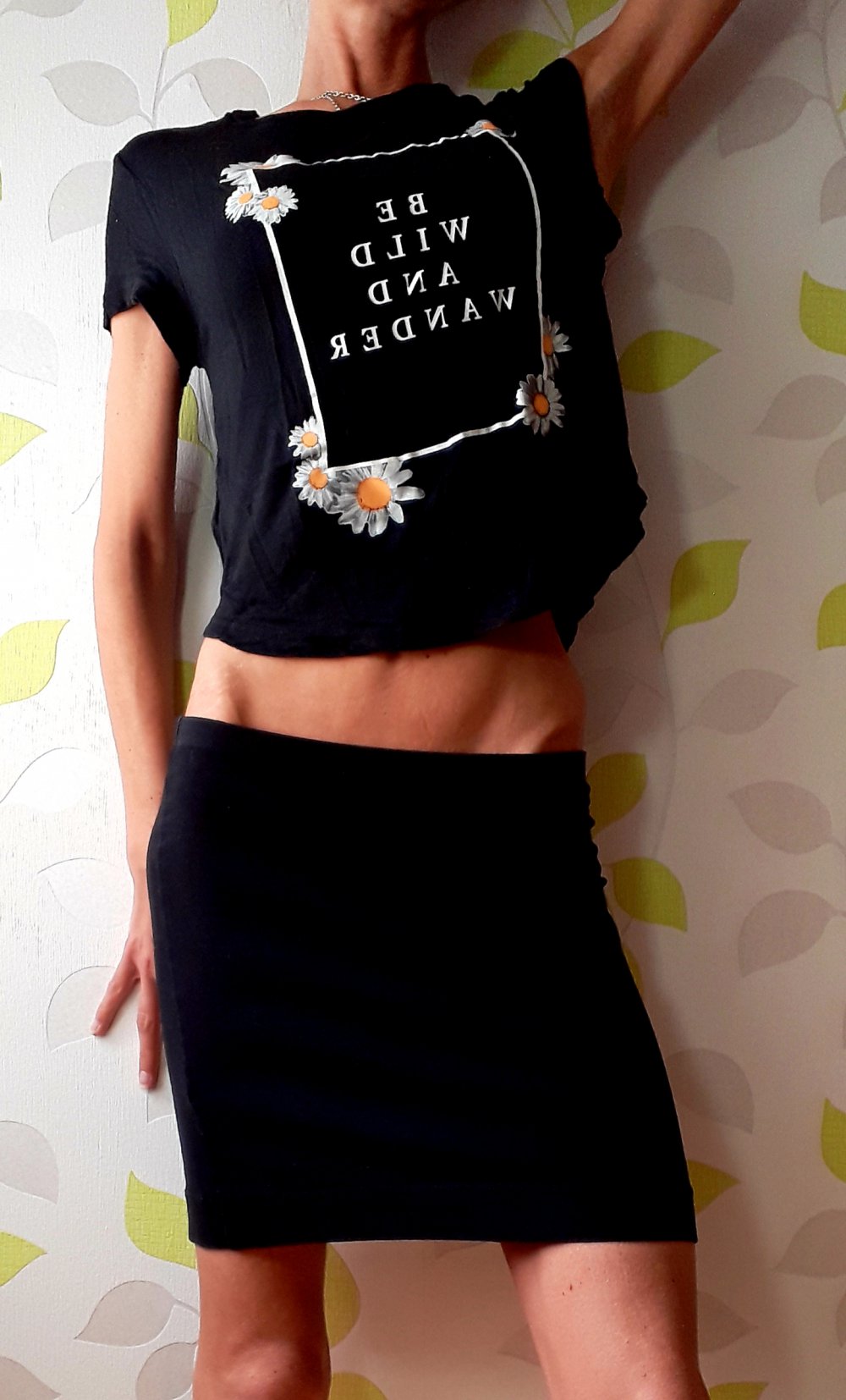 TOP! Bauchfreies Divided by H&M Be Wild and Wander Print Shirt Gr S 36 Crop Top Schwarz  