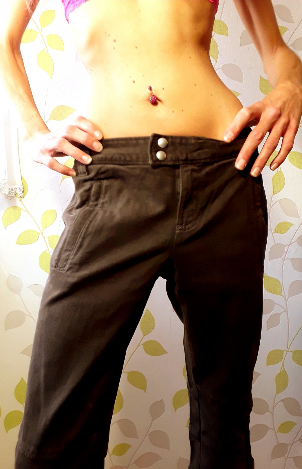 Elegante Sisley Capri Hose im Reiter Look Gr S Braun Druckknopf Einschubtaschen 
