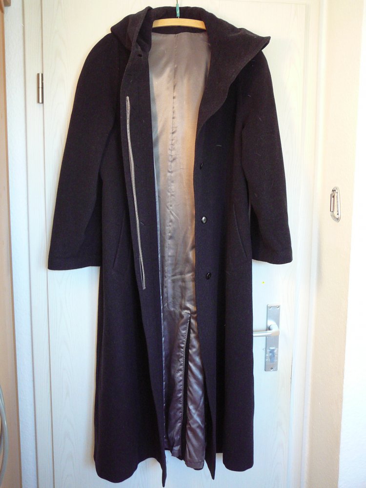 Franco Callegari Mantel Schwarz Wolle Kaschmir mit Kapuze Gr. 36