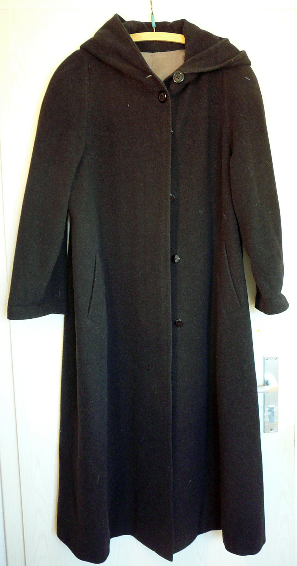 Franco Callegari Mantel Schwarz Wolle Kaschmir mit Kapuze Gr. 36