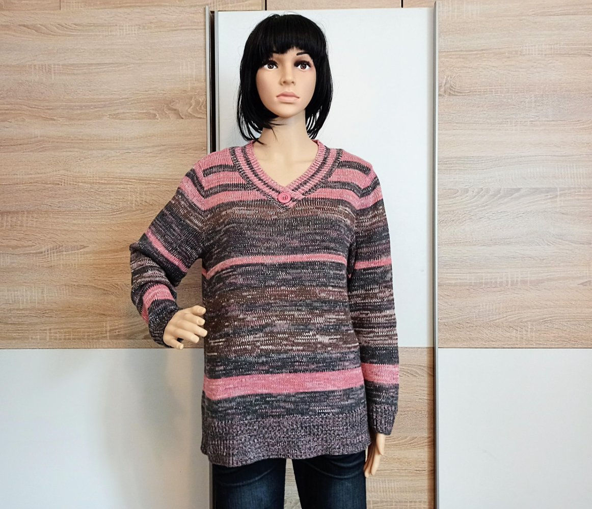 Schöner Pullover in grau mit rosa Streifen von Collection L.