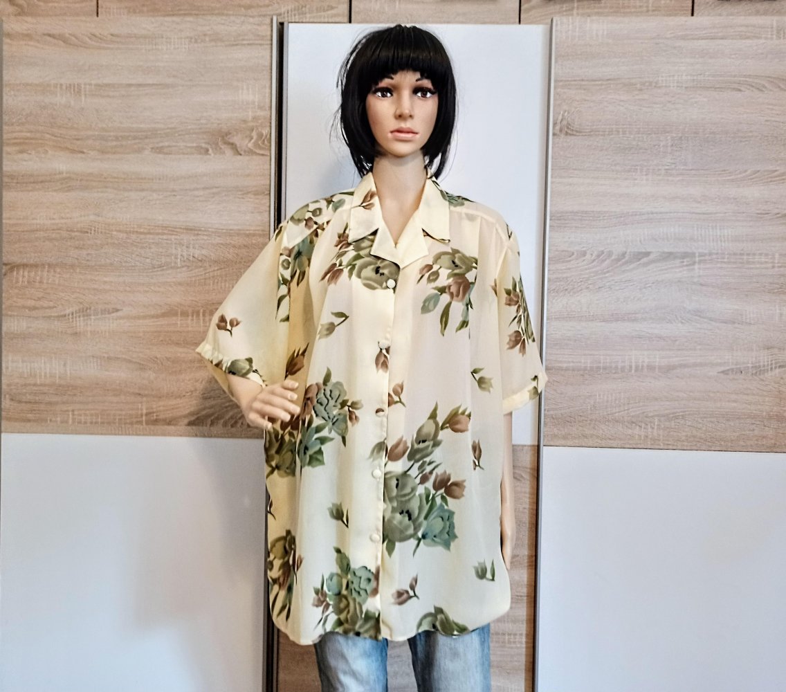 Schöne Bluse in gelb mit  Blumen grün/braun
