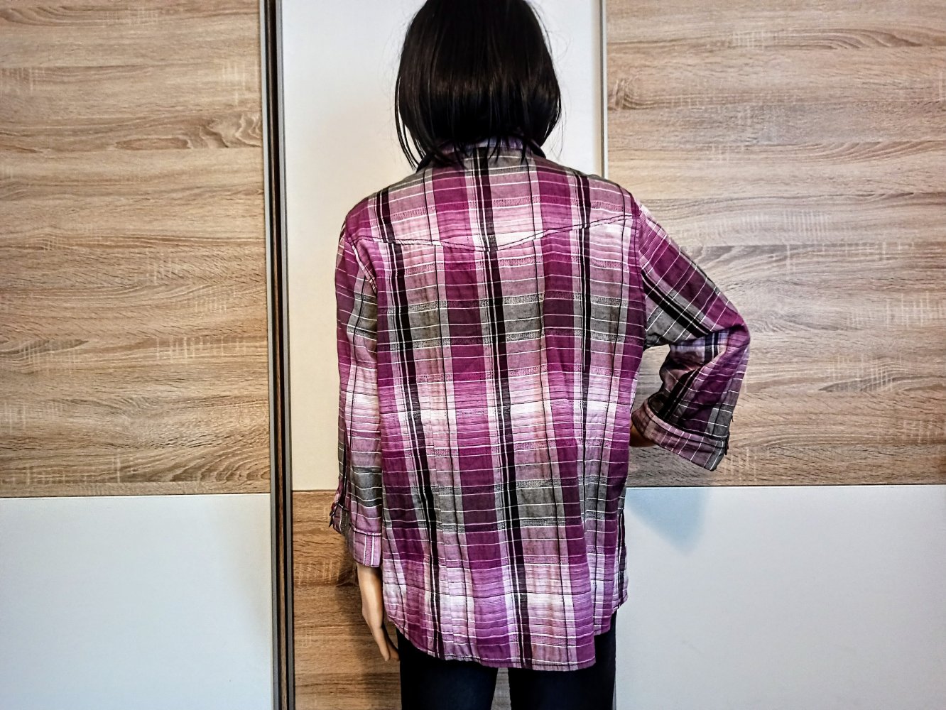 Schöne karierte Bluse lila/grau/weiß von Gina Laura