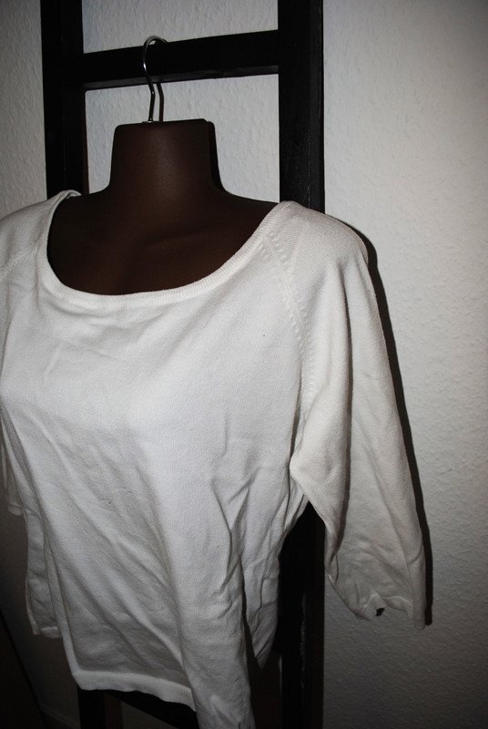 H&M T-Shirt Gr. L (ca. 40/42) weiß Basic Damen 3/4-Ärmel Lichtblick Alltag