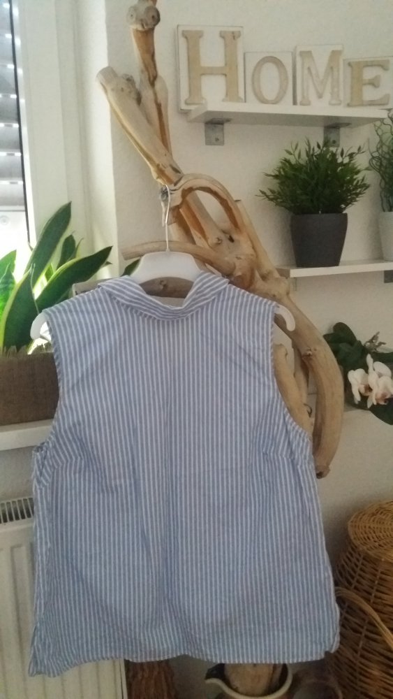 H&M Damen gestreifte weiß-hellblaue Bluse Hemd Gr. 44
