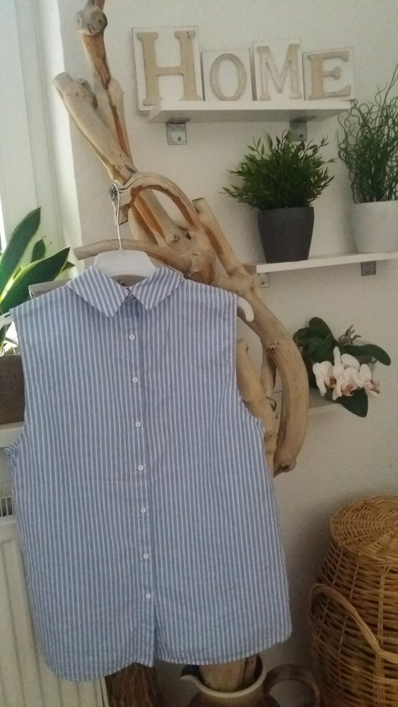 H&M Damen gestreifte weiß-hellblaue Bluse Hemd Gr. 44