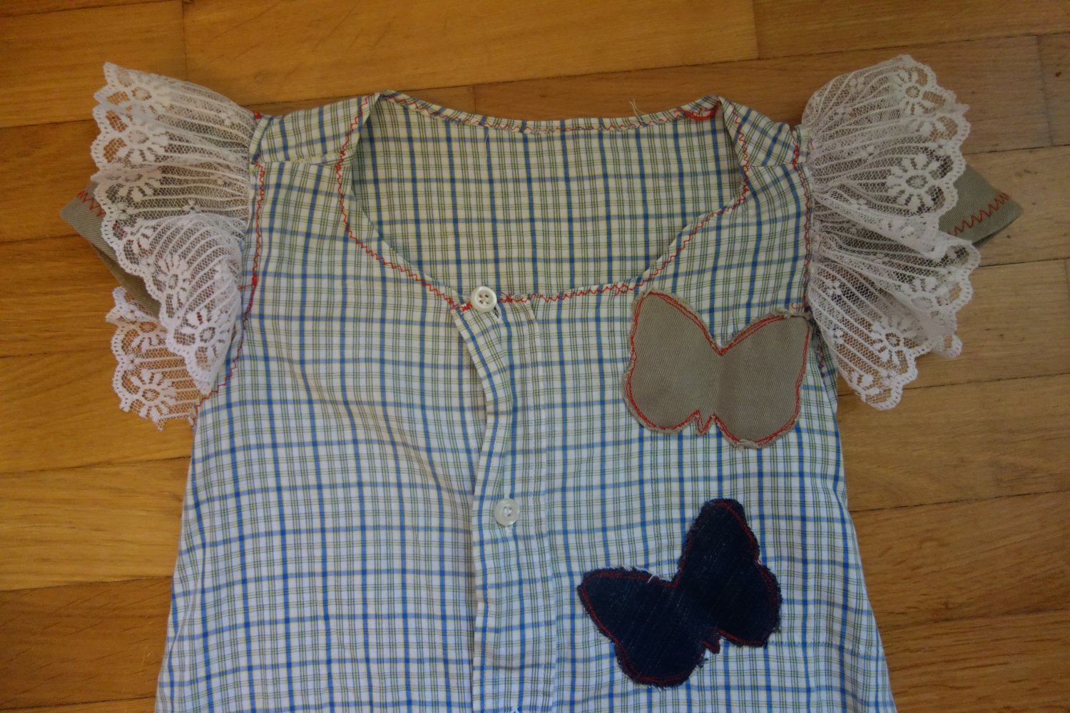 Kleid handmade upcycling kariert 104 schürzenkleid unikat