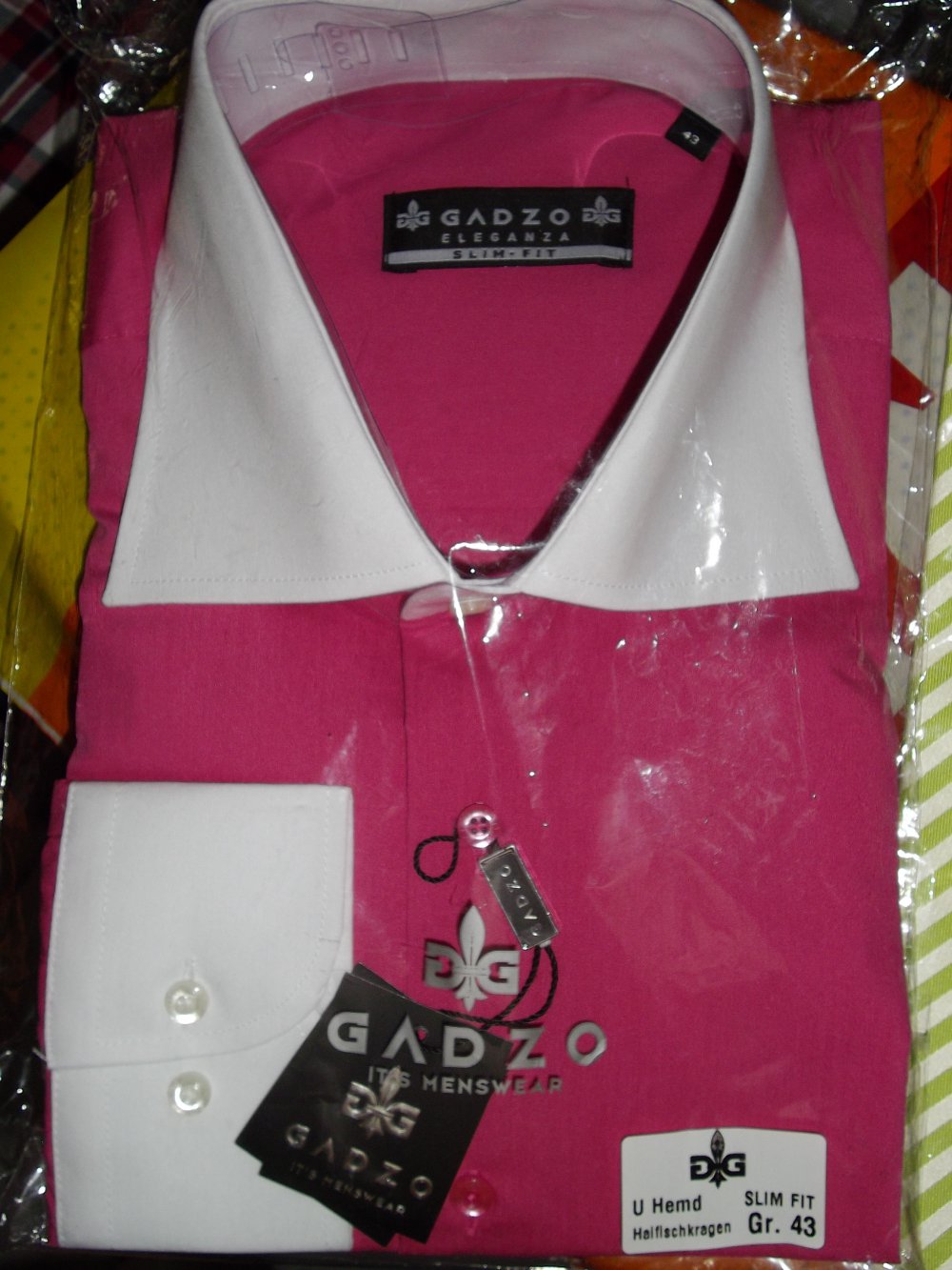 Gadzo Italystyle Pink Kontrastkragen Hemd neu verpackt in Gr.XL 43cm Kragenweite