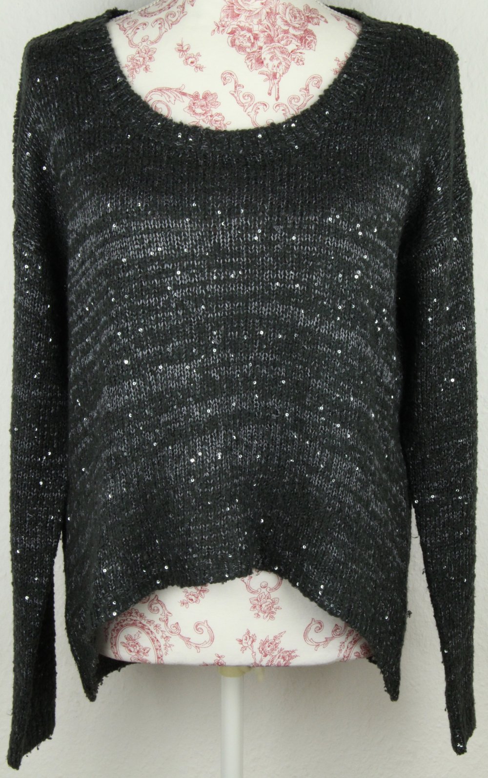 Damenpullover Größe Gr 36 38 40 42 schwarz grau Pailetten Pulli Pullover Damen weit oversize
